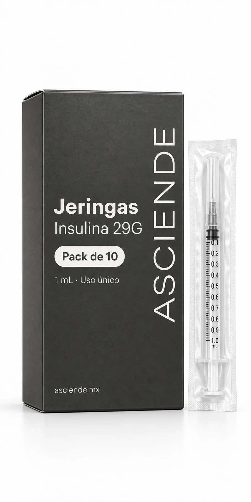 Empaque de Jeringas Insulina 29G, Pack de 10, Asciende